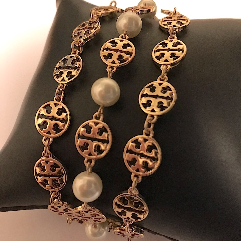 Tory Burch Multi Strand Logo/Pearl Bracelet